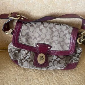 SOLD Vintage Coach Magenta and Tan Patterned Shoulder Bag